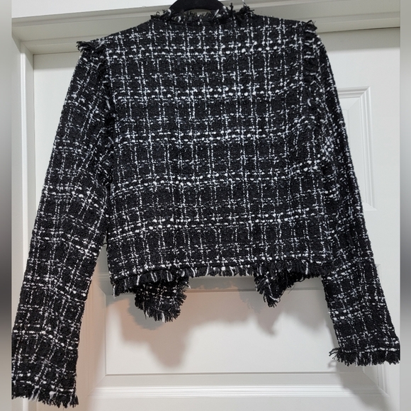 NWOT Raw Buttoned Front Frayed Trim Tweed Jacket - Picture 5 of 9